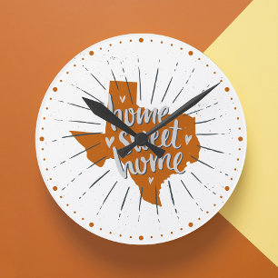 Longhorn Burnt Orange Zuhause Sweet Zuhause - Texa Runde Wanduhr