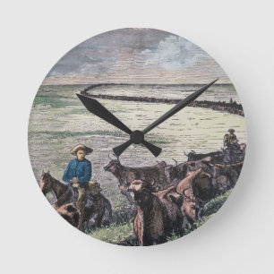 Longhorn cattle drive from Texas to Abilene, Kansa Runde Wanduhr