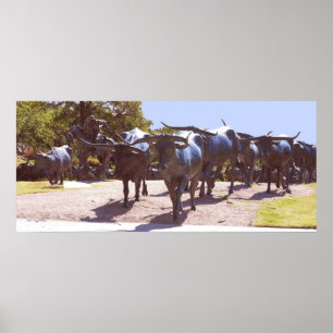 Longhorn Cattle Drive in Bronze Poster