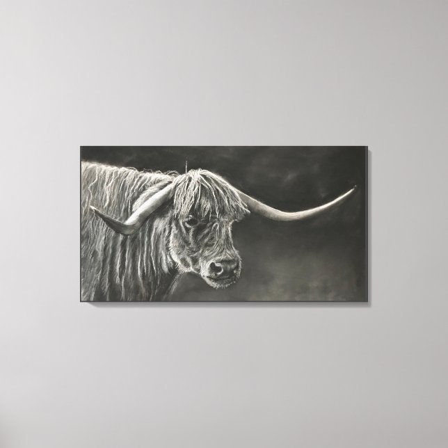 Longhorn Cow Kohle Zeichnend Leinwanddruck (Vorderseite)
