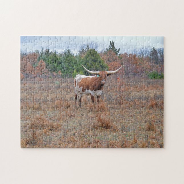 Longhorn Cow Texas Farm Orange Colors Puzzle (Horizontal)