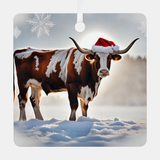 Longhorn Cowboy Country Western Ornament Aus Metall (Vorderseite)