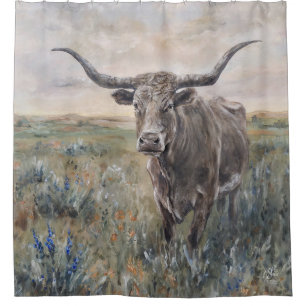 "Longhorn" handbemalt Duschvorhang