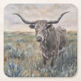 "Longhorn" handbemalt Rechteckiger Pappuntersetzer