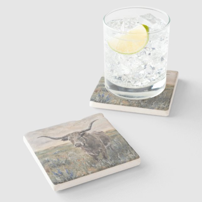 "Longhorn" handbemalt Steinuntersetzer (Seitenansicht)