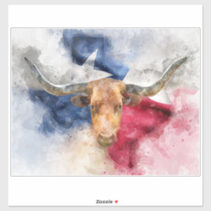 Longhorn Kuh mit Texas Flag Karte Wasserfarbe Aufkleber