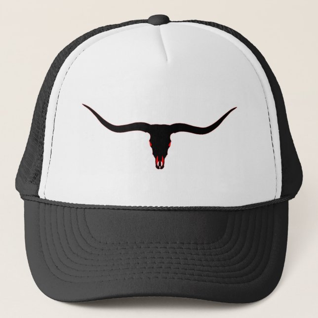 Longhorn-Schädel-Schwarzes und Rot Truckerkappe (Vorderseite)