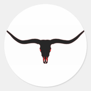 Longhorn Skull Black and Red Runder Aufkleber