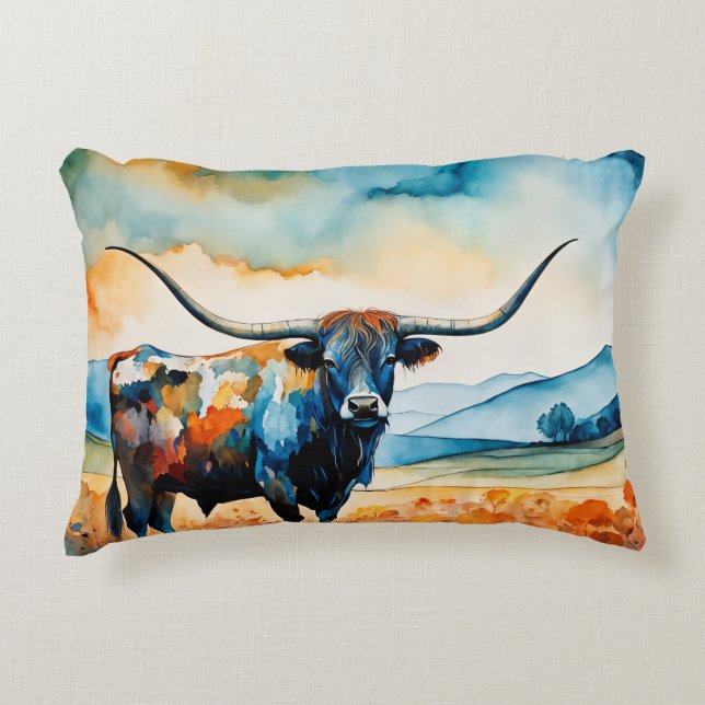 Longhorn Steer in a pasture Dekokissen (Vorderseite)