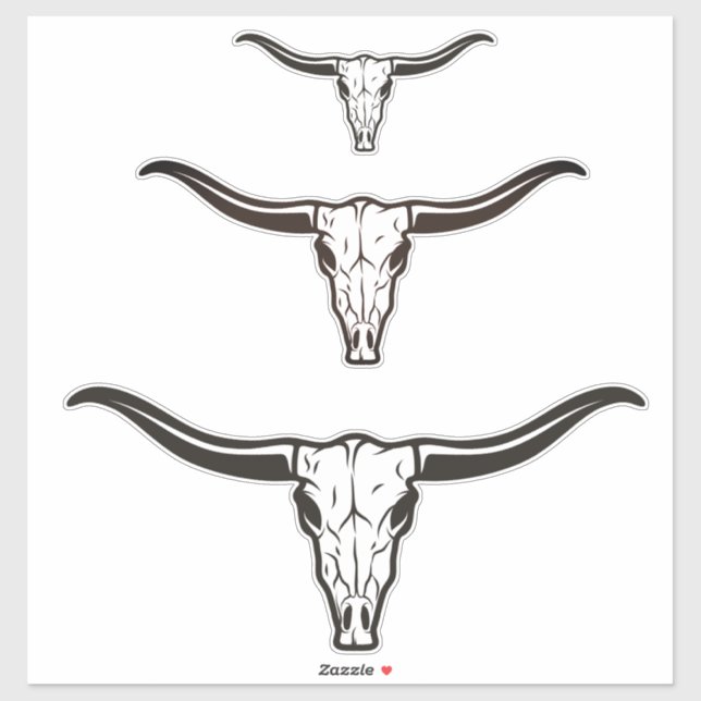 Longhorn trois autocollants de crâne à pile (Feuille)