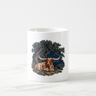 Longhorn unter einer sternenklaren Live-Oak-Tasse Kaffeetasse