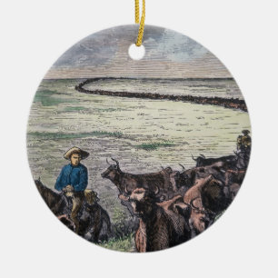 Longhorn-Vieh fährt von Texas nach Abilene, Kansa Keramikornament