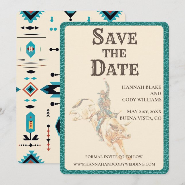 Longhorn Western Save the Date Karte (Vorne/Hinten)