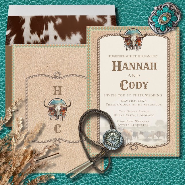 Longhorn Western Wrangler Wedding Invitation Einladung (Von Creator hochgeladen)