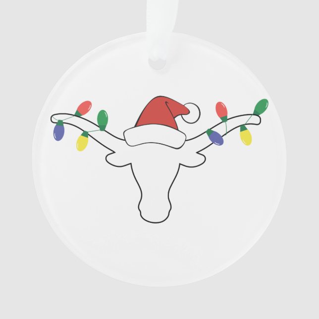 Longhorne blanche avec lumières de Noël et chapeau (devant)