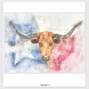 Longhornkuh mit Texas-Karte und Flaggenfarbe Aufkleber