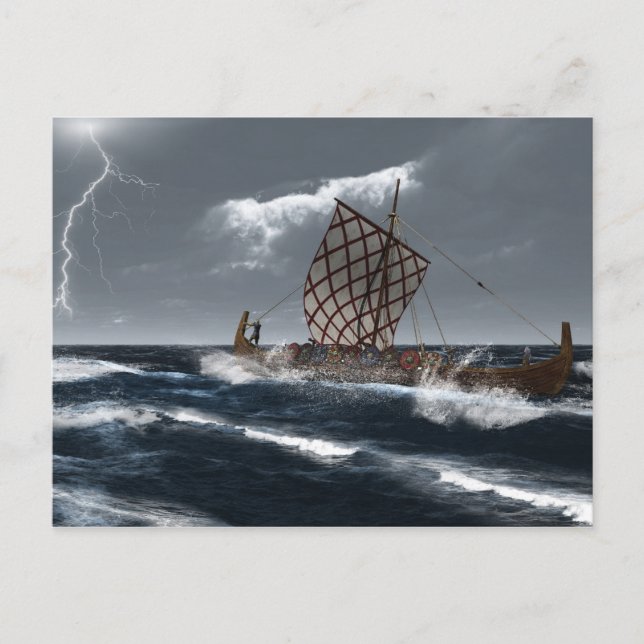 Longship in einem Sturm über den Atlantik Postkarte (Vorderseite)