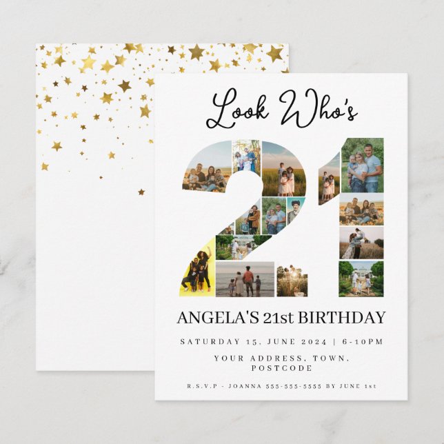 Look wer ist 21 Foto Collage Zeichen glücklichen G Einladung (Vorne/Hinten)