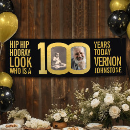 Look who 100 100th birthday party photo black gold banner