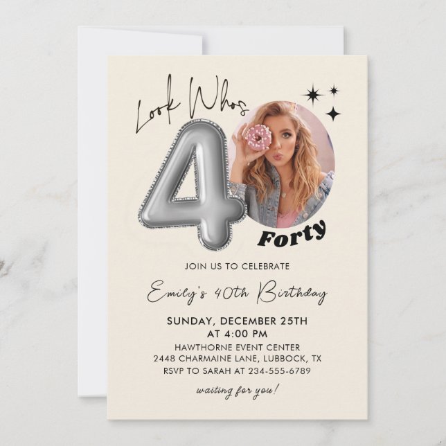 Look Who is 40 Modern 40. Birthday Foto Invit Einladung (Vorderseite)