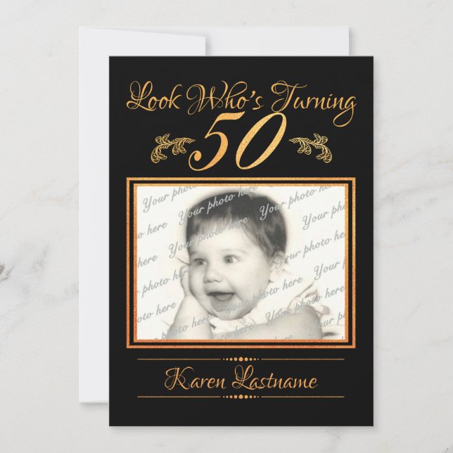 Look Who is 50 Foto Orange Einladung (Vorderseite)