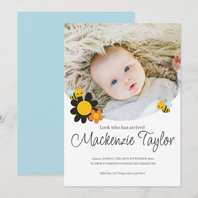 Look Who is Here New Baby Bee themed Announcement Einladung (Vorne/Hinten)