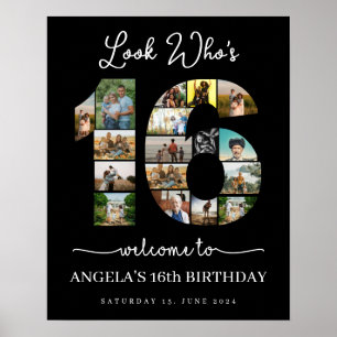 Look Who's 16 Customizable Foto Collage - Schild
