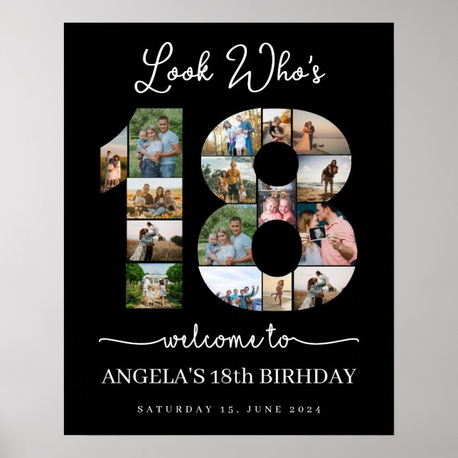 Look Who's 18 Customizable Foto Collage - Schild (Vorne)