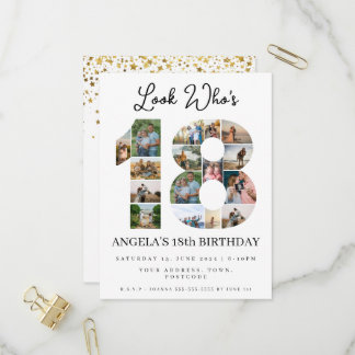 Look Who's 18 Customizable Foto Collage - Schild Einladungspostkarte
