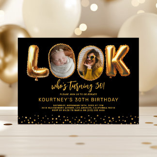 Look Who's 30 Black Gold Photo Thirty Birthday Einladung