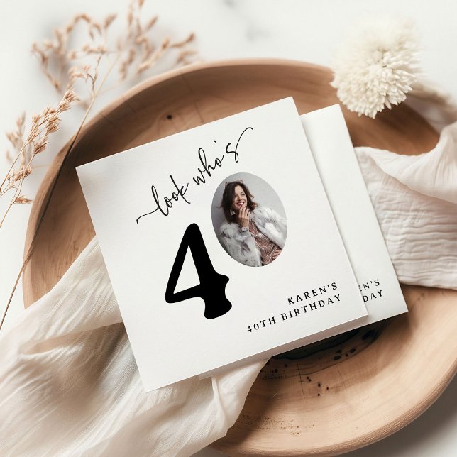 Look Who's 40! Modern Photo 40th Birthday Serviette (Von Creator hochgeladen)