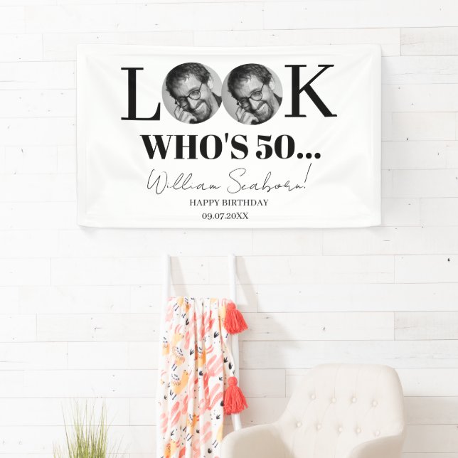Look Who's 50, 50. Einladung mit Foto Brauch Banner (Insitu)