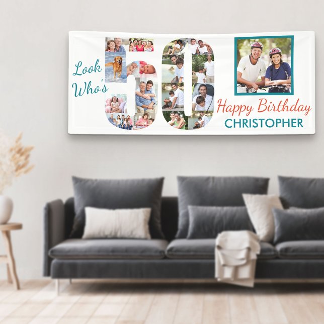 Look Who's 50 Foto Collage 50 th Birthday Party Banner (Von Creator hochgeladen)