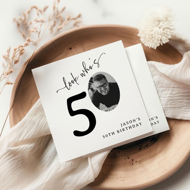Look Who's 50! Modern Photo 50th Birthday Serviette (Von Creator hochgeladen)