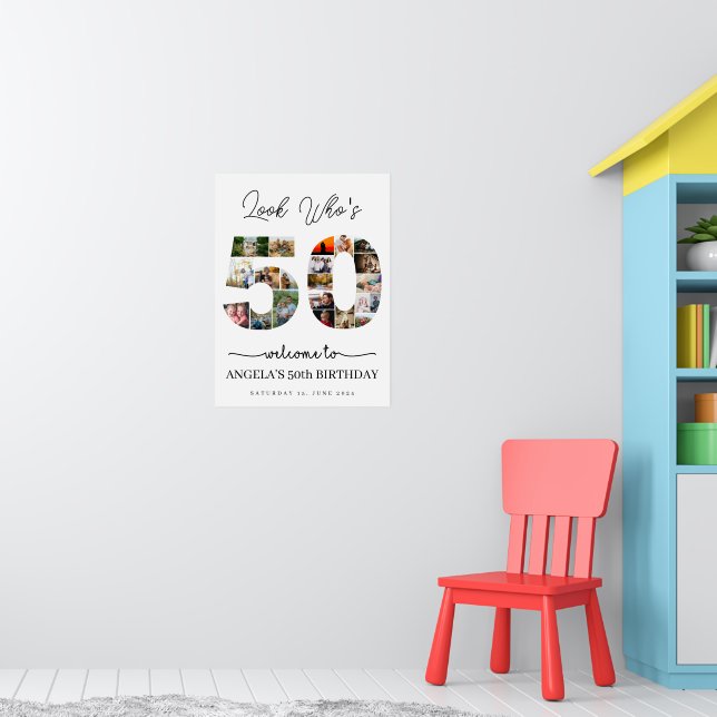 look who's 50 years old birthday photo collage poster (Kinderzimmer 1)