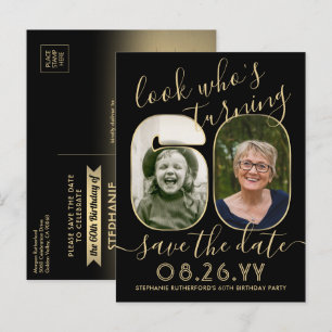 Look Who's 60 Birthday Party Save the Date 2 Foto Ankündigungspostkarte