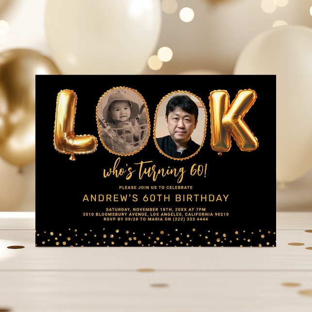 Look Who's 60 Black Gold Photo Sixty Birthday Einladung (Von Creator hochgeladen)