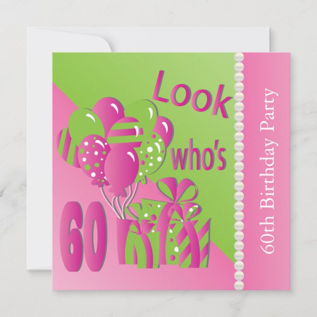 Look Who's 60 in Pink - 60. Geburtstag Einladung (Vorderseite)