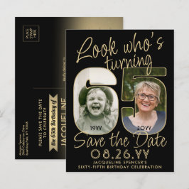 Look Who's 65 Birthday Party Save the Date 2 Foto Ankündigungspostkarte