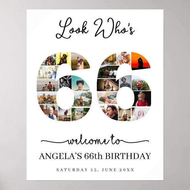 Look Who's 66 Foto Collage Party Poster (Vorne)