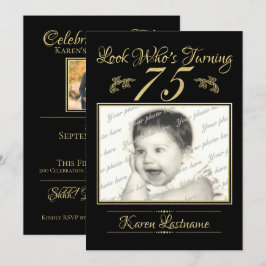 Look Who's 75 Foto Gold Black Einladung