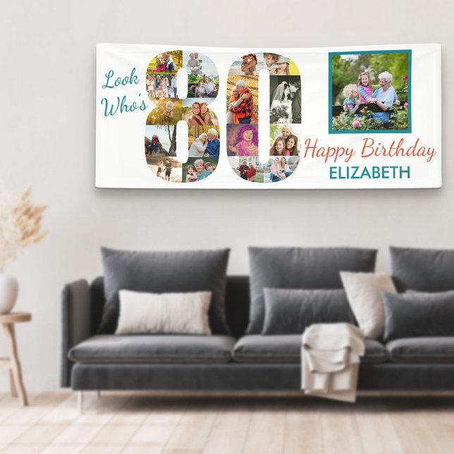 Look Who's 80 Foto Collage 80 th Birthday Party Banner (Von Creator hochgeladen)