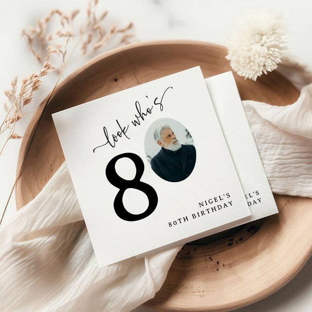 Look Who's 80! Modern Photo 80th Birthday Serviette (Von Creator hochgeladen)