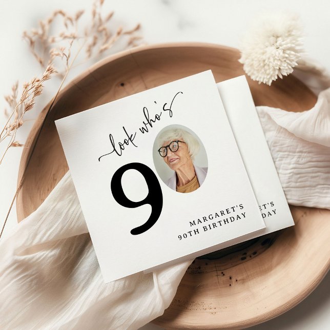 Look Who's 90! Modern Photo 90th Birthday Serviette (Von Creator hochgeladen)