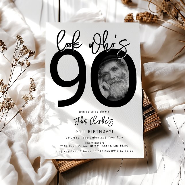 Look who's 90 | Photo 90th Birthday Invitation (Créateur téléchargé)