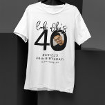Look who's Forty | Photo 40th Birthday T-Shirt<br><div class="desc">Celebrate the big 4-0 in style with our customizable and chic 40th birthday Tshirt! This cleanly designed Tshirt plays with bold, black typography and a classic white background to emphasize the milestone you've reached. Incorporate your favorite photo into the design, tucked within the zero of '40', setting a personal and...</div>