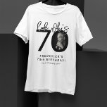 Look who's Seventy | Photo 70th Birthday T-Shirt<br><div class="desc">Celebrate the big 7-0 in style with our customizable and chic 70th birthday Tshirt! This cleanly designed Tshirt plays with bold, black typography and a classic white background to emphasize the milestone you've reached. Incorporate your favorite photo into the design, tucked within the zero of '70', setting a personal and...</div>