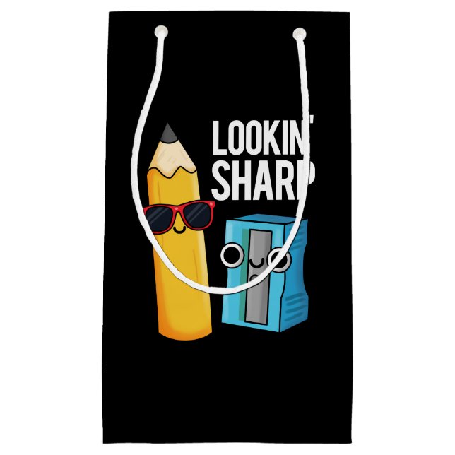 Lookin Sharp Funny Pencil Pun Dark BG Kleine Geschenktüte (Vorderseite)