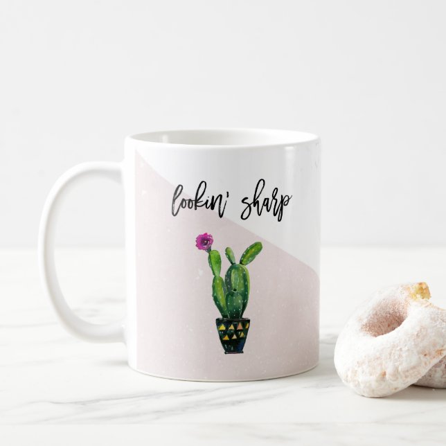 Lookin' Sharp | Rosa Marmor und Kakteen Kaffeetasse (Mit Donut)