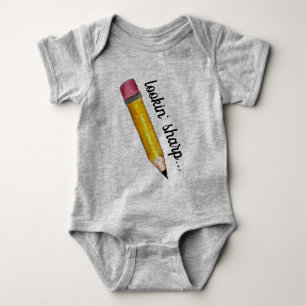 Lookin' Sharp Yellow #2 Pencil School Writing Baby Strampler